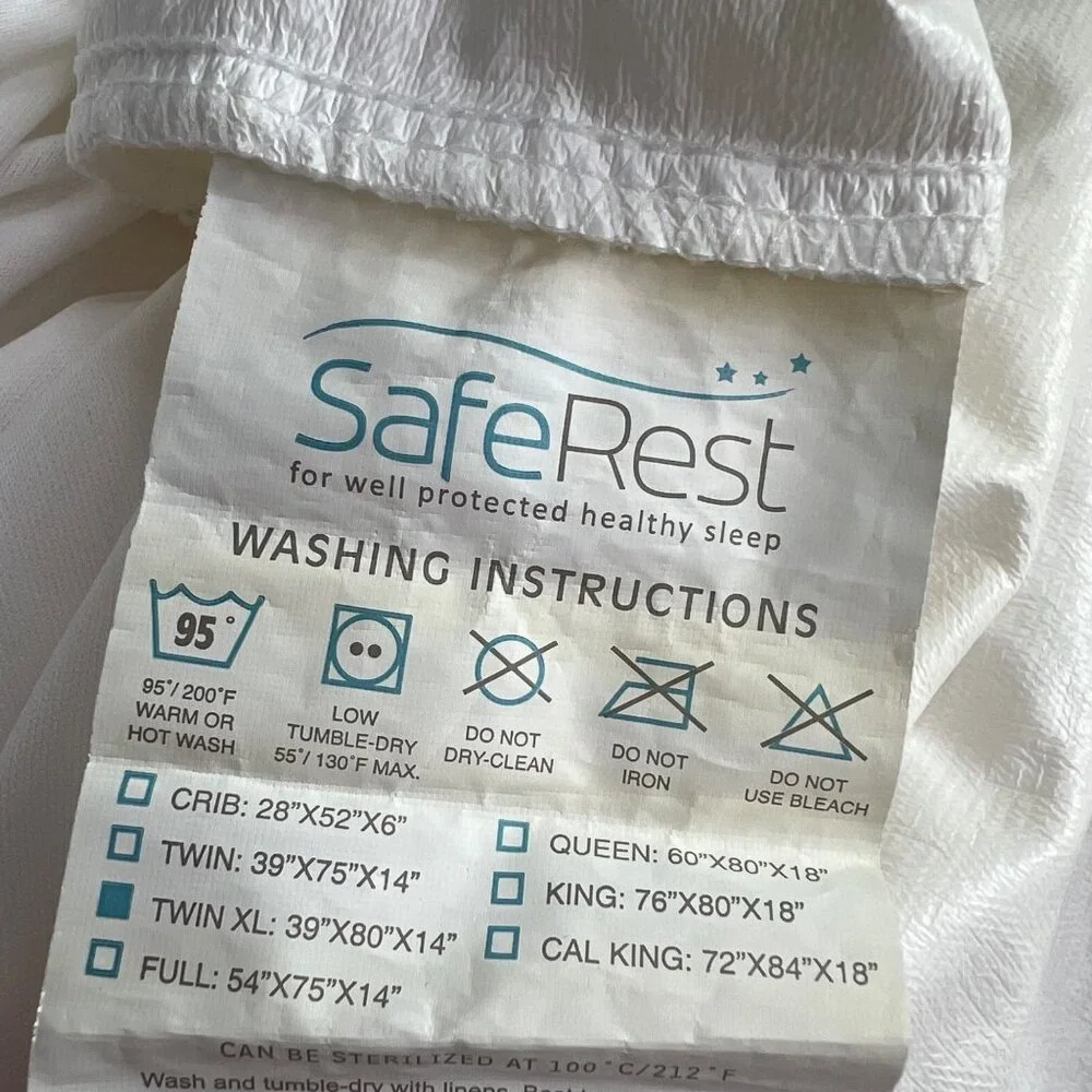 SafeRest Mattress Protector Pad Twin XL White College Dorm Essential